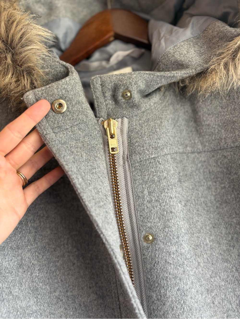 J.Crew Vail Wool Blend Parka Faux Fur Hood Gray Size 2 - Picture 6 of 9